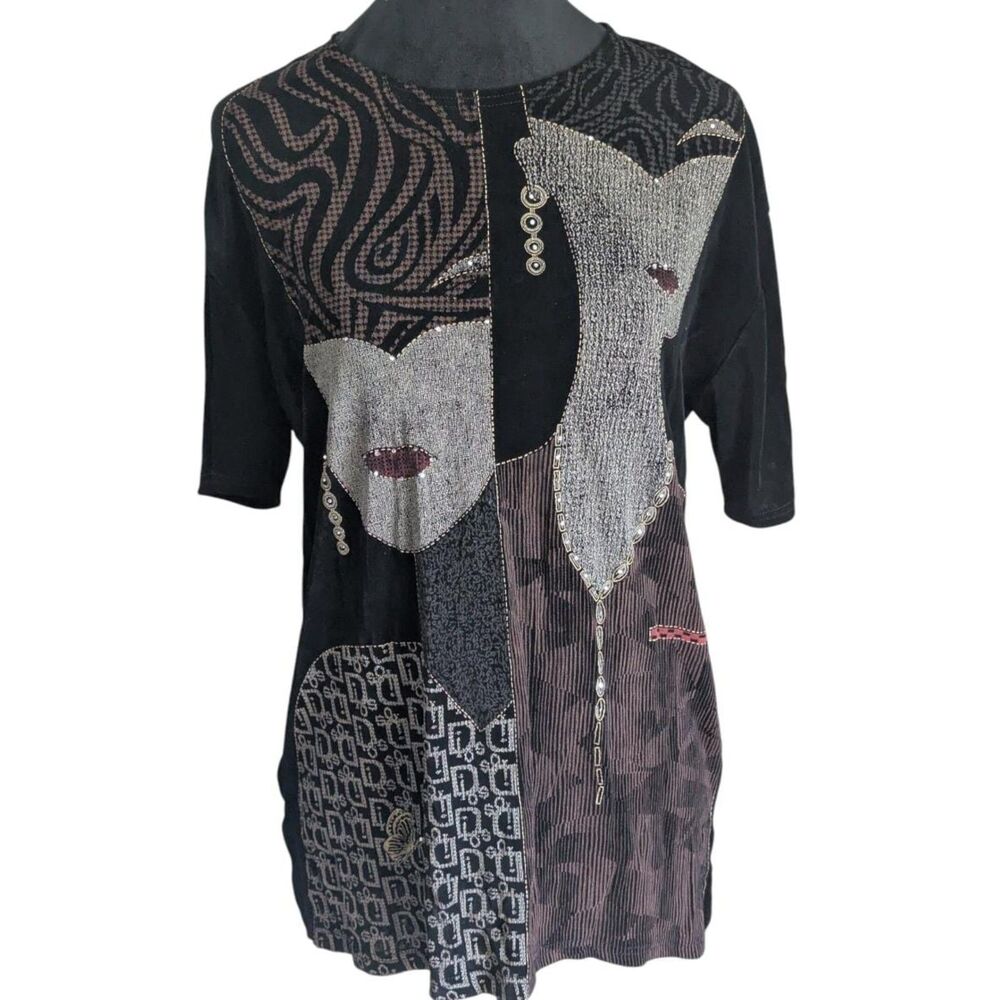UNICORN New Zealand Vintage Art Wear Tunic Top Black Beaded Avant Garde Large